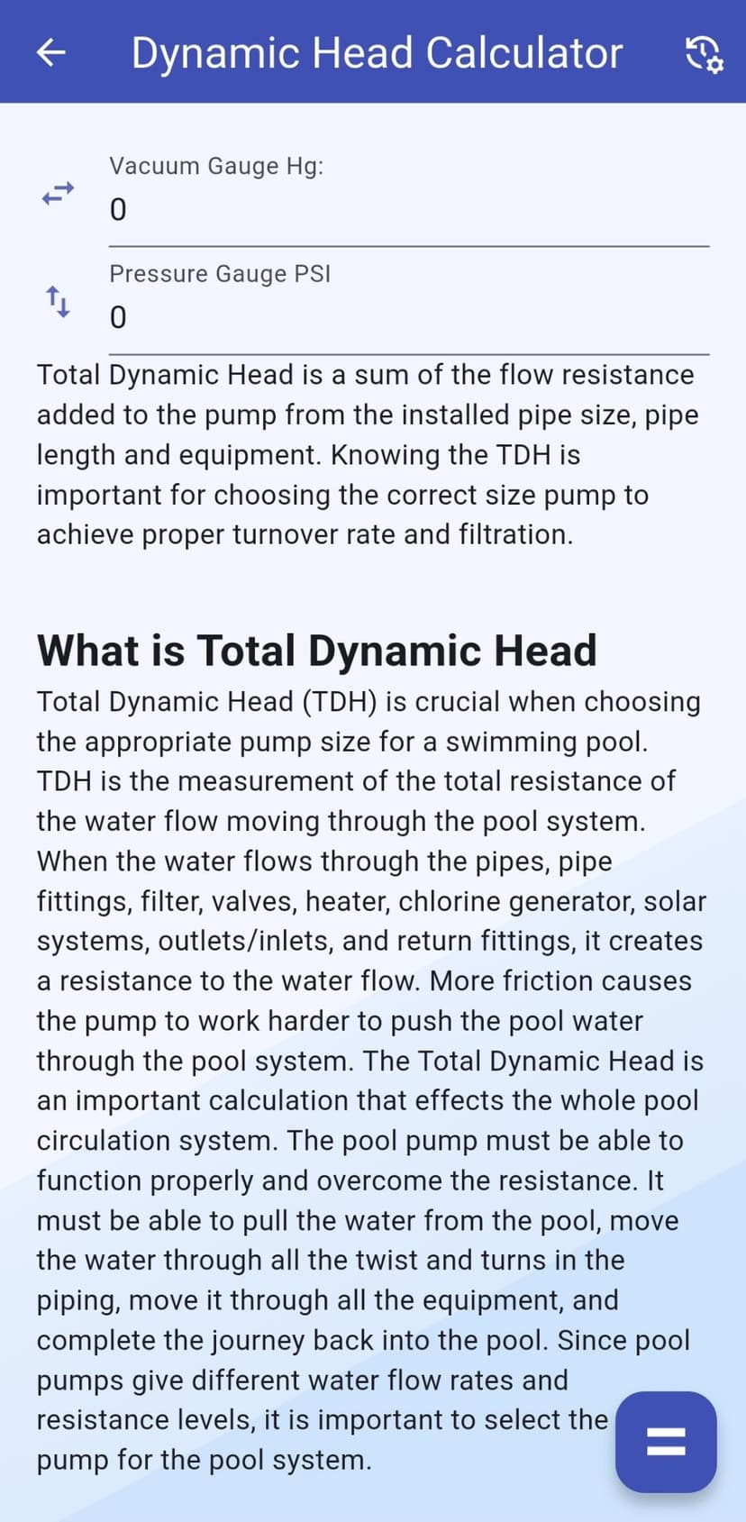 Dynamic Head Calculator App