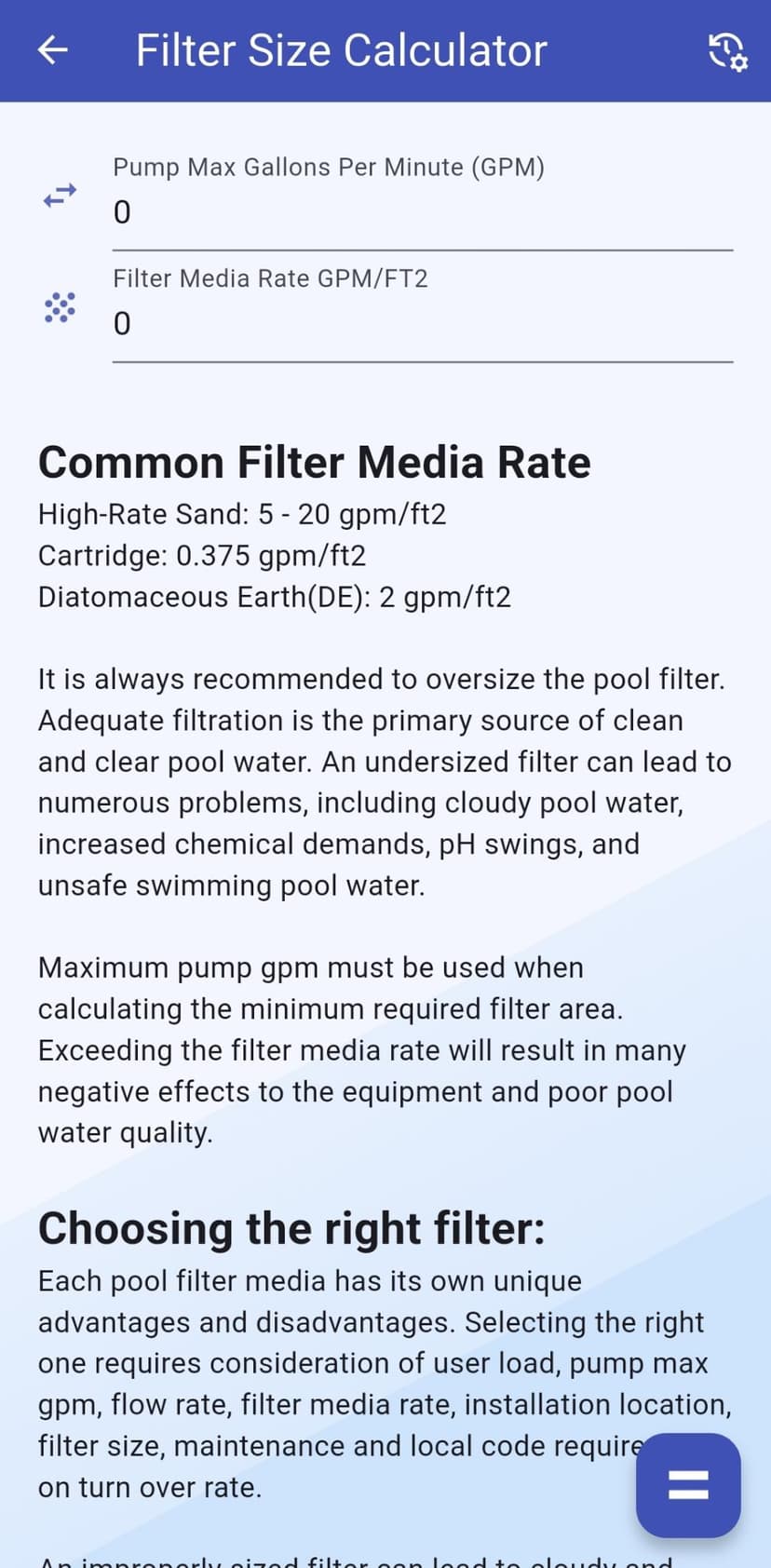 Filter Size Calculator App