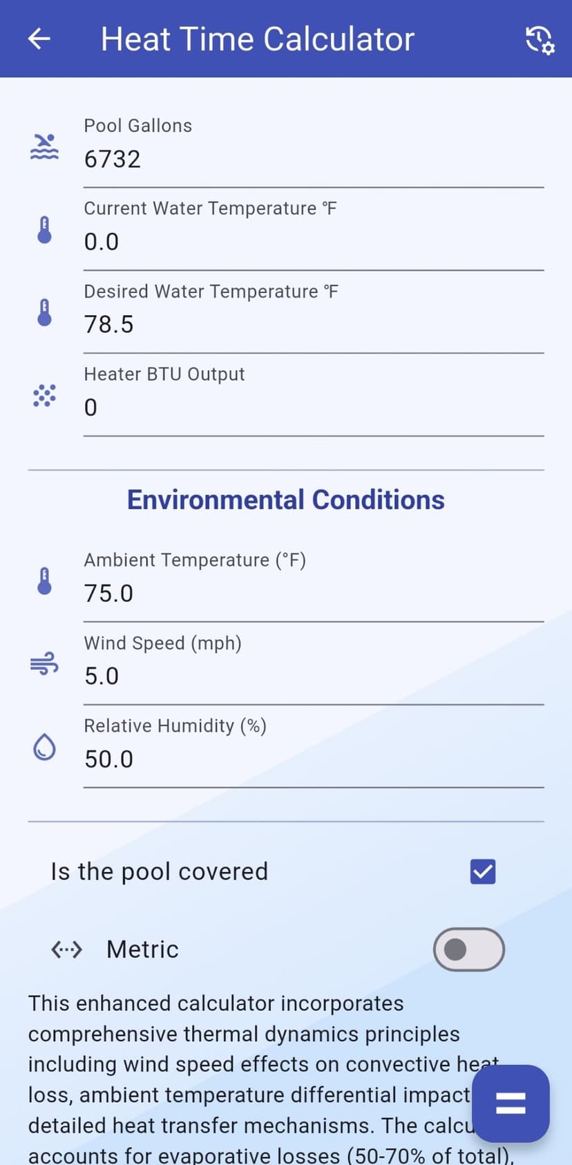 Heating Time Calculator App
