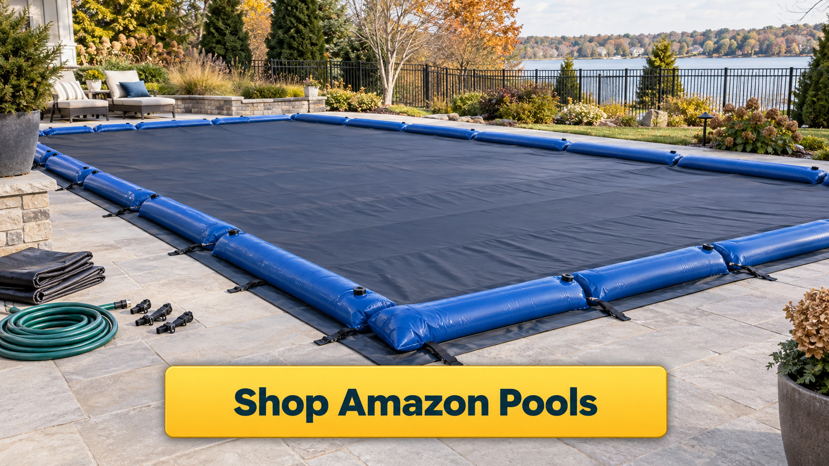 Shop Amazon Pools button with pool winter cover water bags, corner bags, hose, cover clips, and winter cover supplies